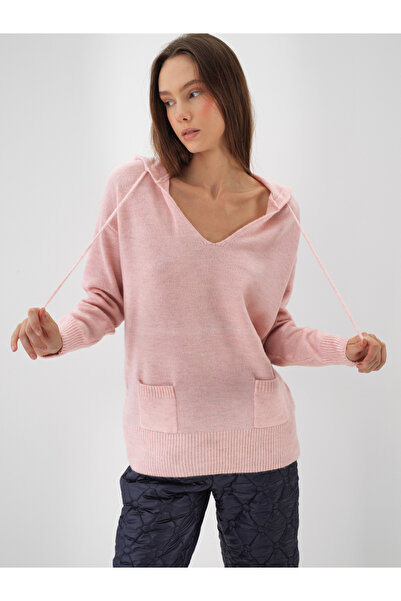 Xint Kadın Pembe Mohair Kapüşonlu Kazak