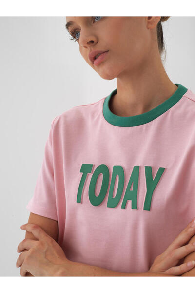 Xint Kadın Pembe %100 Pamuk Baskılı Tişört