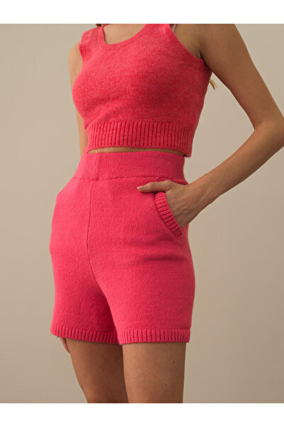 Xint Kadın Pembe Doğal Yün Dokulu Regular Fit Şort
