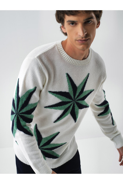 Xint Erkek Ekru Mohair Desenli Kazak