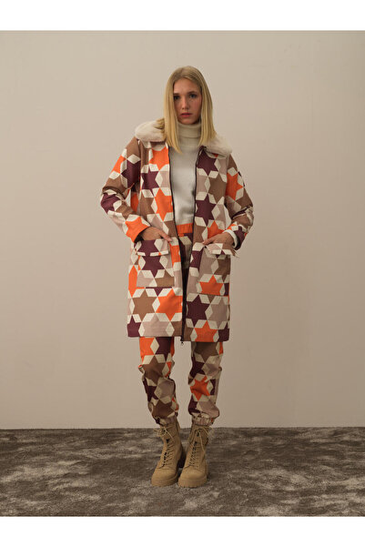 Xint Kadın Bordo Regular Fit Pano Baskı Mont