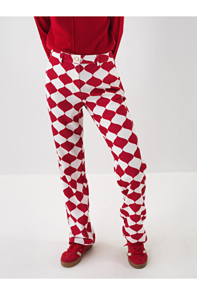 Xint Kadın Kırmızı Desenli Baskılı Pantolon