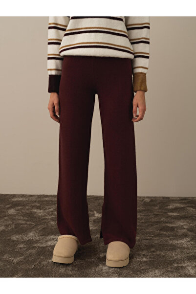Xint Kadın Bordo Regular Fit Yünlü Triko Pantolon