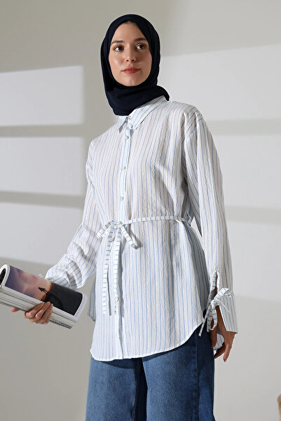 Mihran Butik Women's Modal Woven Fabric Blue Hijab Shirt