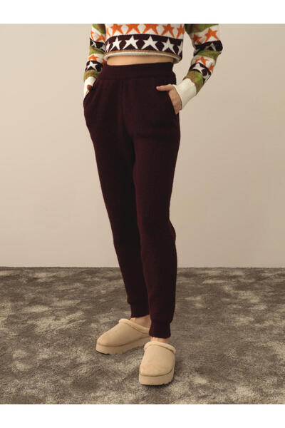 Xint Kadın Bordo Lüks Pamuk Dokulu Regular Fit Pantolon