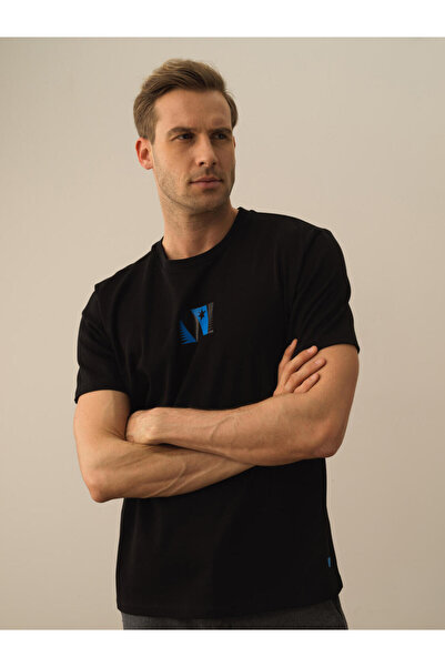 Xint Erkek Siyah Pamuk Dokulu Regular Fit Tişört
