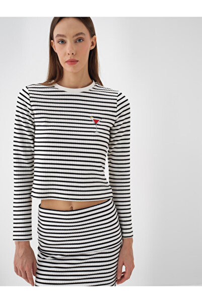 Xint Kadın Siyah Pamuklu Çizgili Tişört