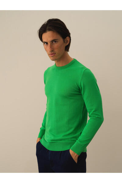 Xint Erkek Yeşil Pamuk Dokulu Regular Fit Kazak