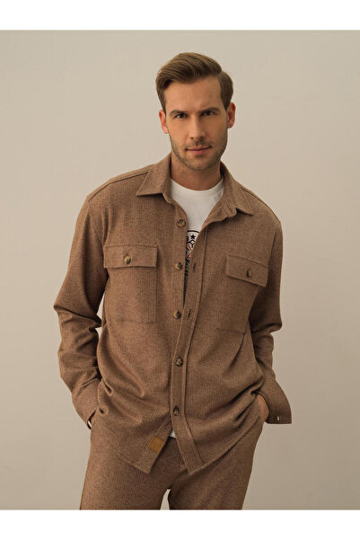 Xint Erkek Camel Doğal Yün Dokulu Regular Fit Gömlek Ceket