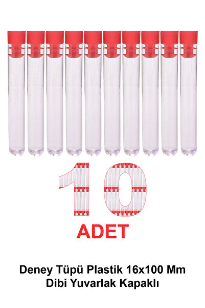 ATEL-SAN Deney Tüpü Plastik 16x100 mm / Dibi Yuvarlak Kapaklı x 10 Adet