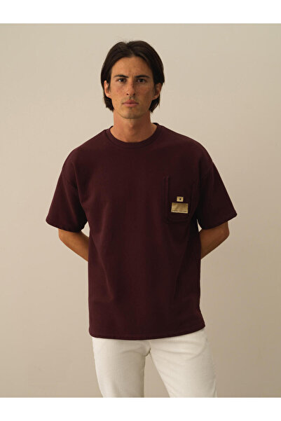 Xint Erkek Bordo Pamuklu Oversize Tişört