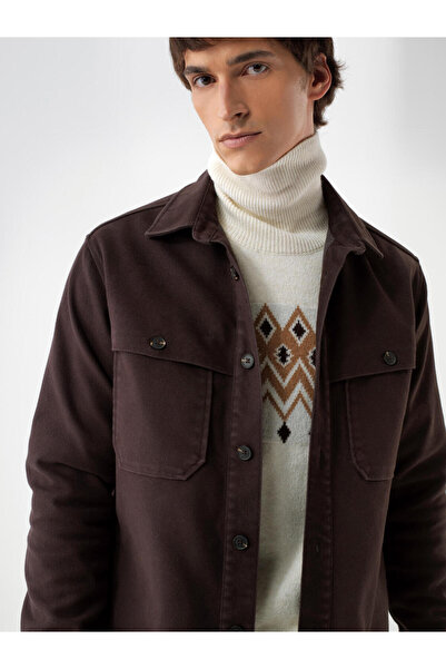 Xint Erkek Kahverengi Pamuklu Düz Gömlek Ceket