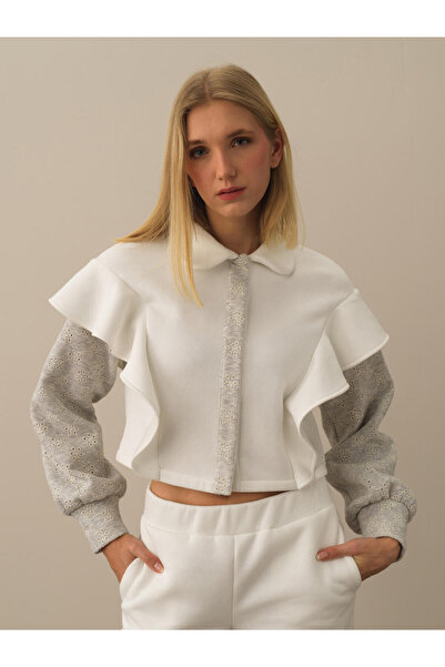 Xint Kadın Kırık Beyaz Pamuk Dokulu Regular Fit Sweatmont