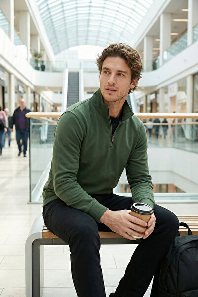 Buratti Cotton Regular Fit Half Zipper Stand Collar Sweat Men's Sweat 5905470