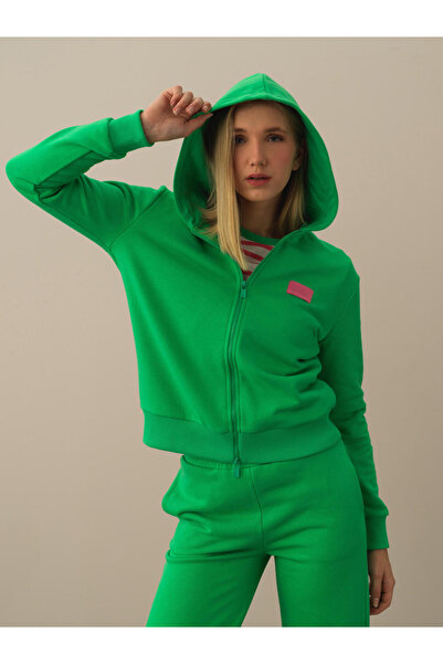 Xint Kadın Yeşil Pamuk Dokulu Oversize Sweatmont