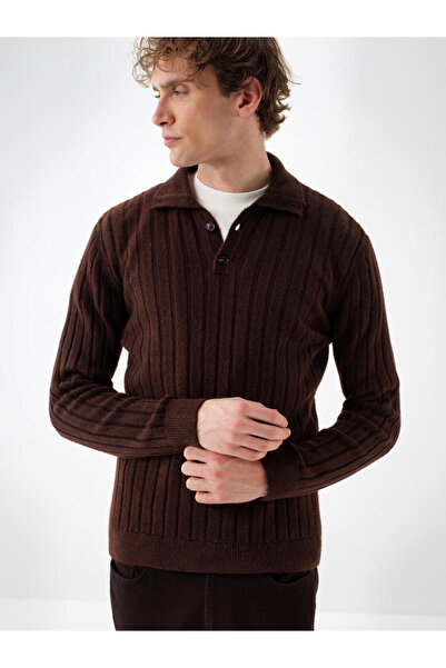 Xint Erkek Kahve Mohair Polo Yaka Kazak