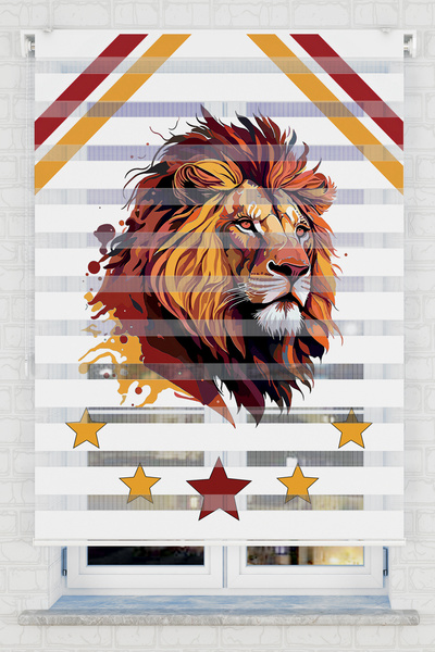 Bright Cover Sarı Kırmızı Aslan Baskılı Zebra Perde - Gece Gündüz Kullanım - ...