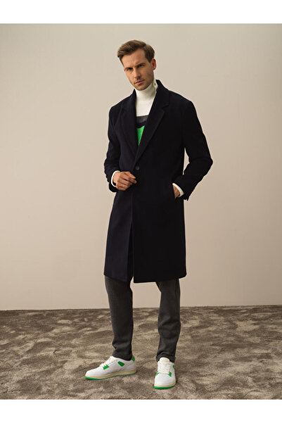 Xint Erkek Lacivert Regular Fit Kaşe Kaban