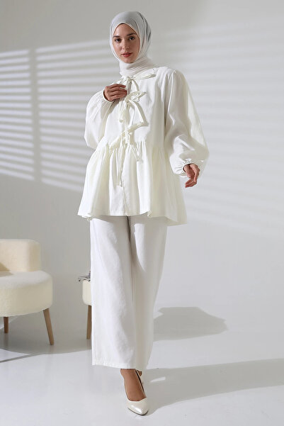 Mihran Butik Women's 100% Cotton Modal White Shirt Pants Hijab Suit