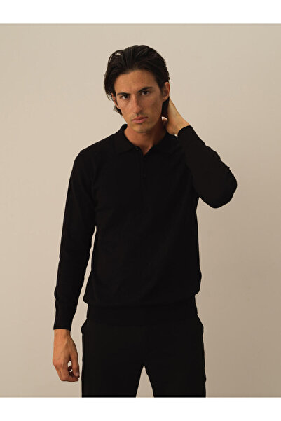 Xint Erkek Siyah Polo Yaka Regular Fit Basic Kazak
