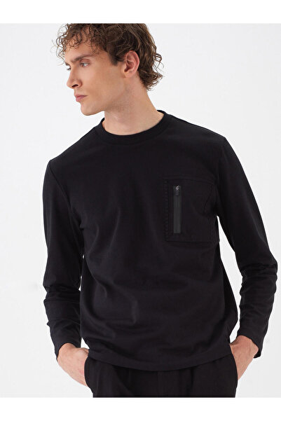 Xint Erkek Siyah Pamuk Dokulu Regular Fit Uzun Kollu Tişört