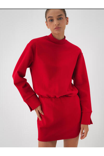 Xint Kadın Kırmızı Pamuklu Düz Elbise