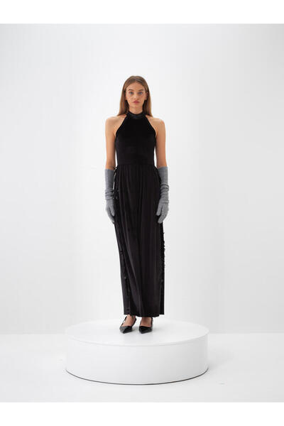 Xint Kadın Siyah Kadife Parlak Elbise