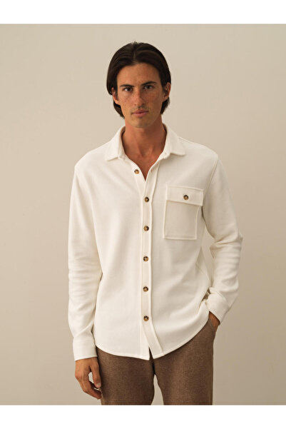 Xint Erkek Ekru Pamuk Dokulu Regular Fit Gömlek