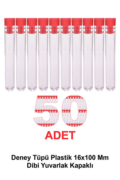ATEL-SAN Deney Tüpü Plastik 16x100 mm / Dibi Yuvarlak Kapaklı x 50 Adet