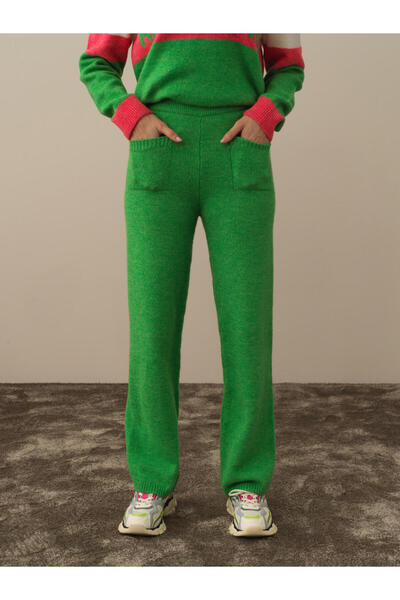 Xint Kadın Yeşil Lüks Pamuk Dokulu Regular Fit Pantolon
