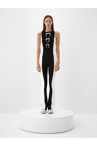 Xint Kadın Siyah Pamuklu Desenli Tulum