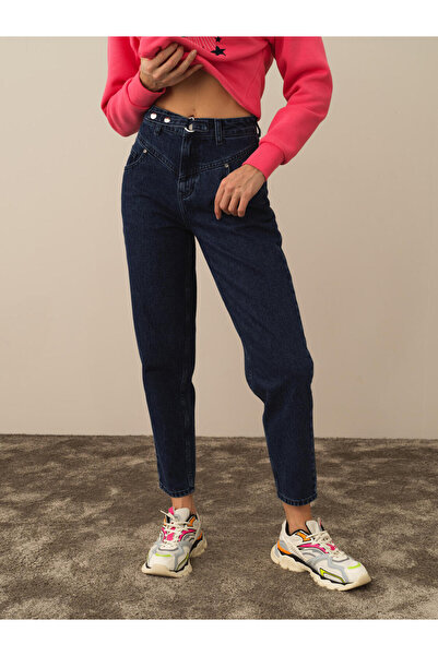 Xint Kadın Mavi Pamuk Dokulu Oversize Pantolon