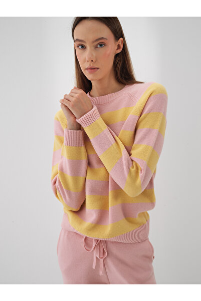 Xint Kadın Sarı Yünlü Çizgili Kazak