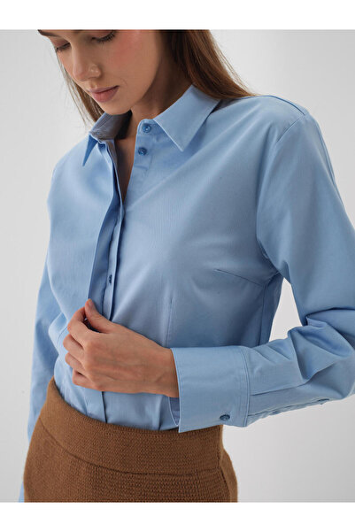 Xint Kadın Mavi Pamuklu Düz Gömlek