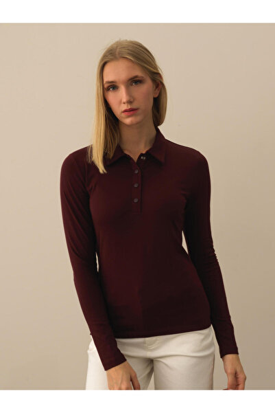 Xint Kadın Bordo Polo Yaka Modal Basic Tişört