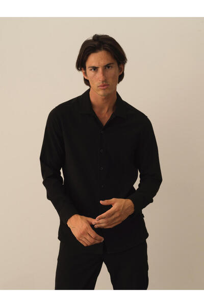 Xint Erkek Siyah Esnek Dokulu Regular Fit Gömlek