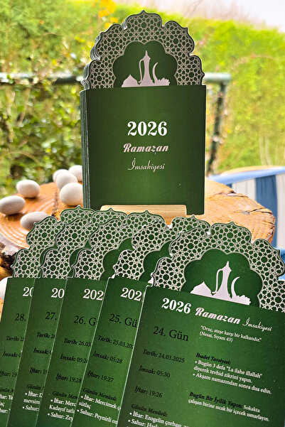 YUNUS COPY Yeşil Ramazan Motifli İLERE GÖRE GÜNLÜK İMSAKİYELİ Ramazan Takvimi.