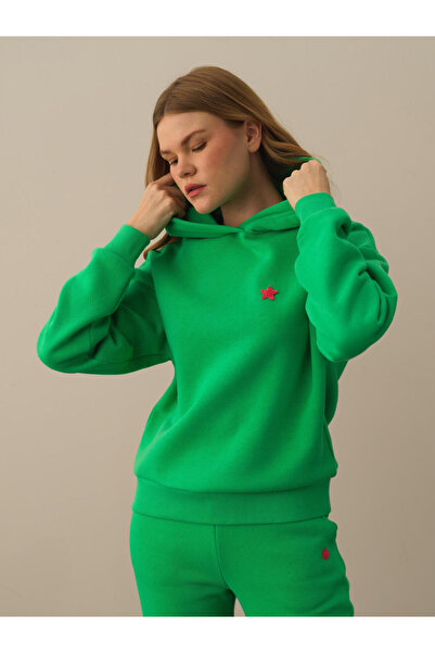 Xint Kadın Yeşil Pamuk Dokulu Oversize Sweatshirt