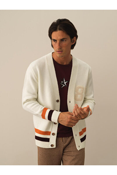 Xint Erkek Ekru Lüks Pamuk Dokulu Regular Fit Hırka