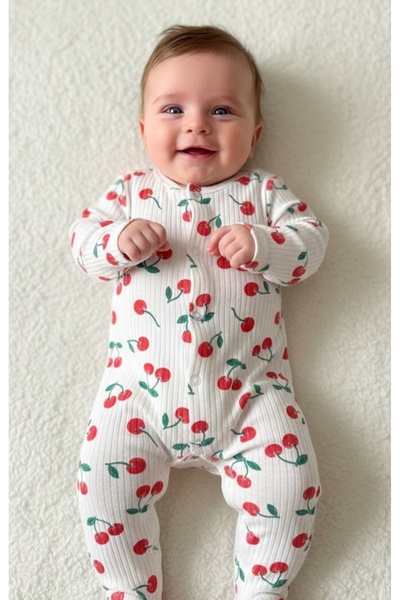 Ercahome tekstil %100 pamuklu kiraz desenli bebek tulumu