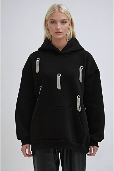 Lijuri Hanorac cu glugă cu lanț negru și detaliu ochi de pasăre 3489