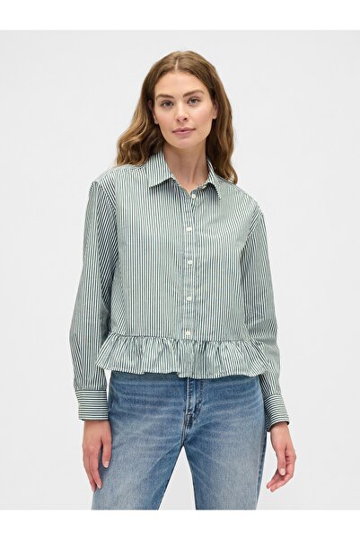 GAP Kadın Yeşil Relaxed Cropped Poplin Peplum Gömlek