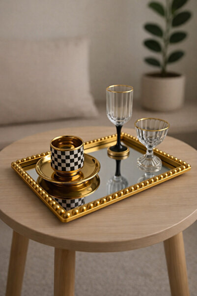 YzHome 1 Piece Rectangular Glass Mirrored Plastic Gold Tray Presentation Tray...