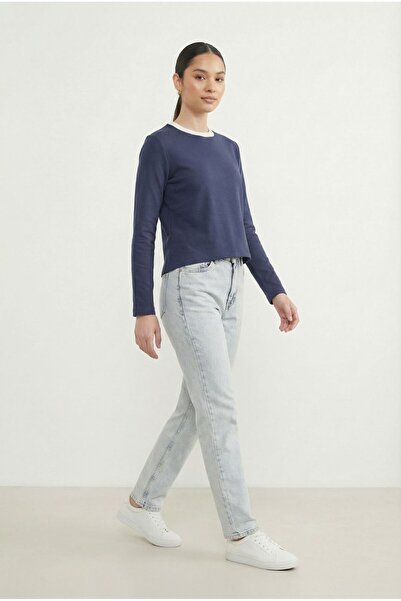 Fulla Moda 3 Thread Ribbed Sweatshirt with Ribbed Neckline
