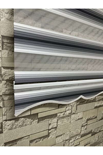 PERDECİNİZ SİYAH GRİ BEYAZ GENİŞ PLİSE ZEBRA PERDE (Etekli) ENXBOY