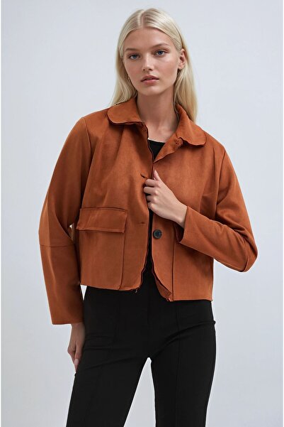 Lijuri Tile Buttoned Suede Short Basic Coat 6176