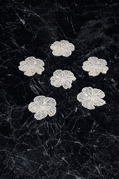 Caka home 6'lı Çiçek Desenli Krem Gipürlü Tül Bardak Altlığı