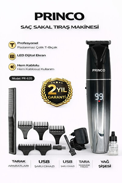 Princo PRİNCO ŞARJLI DİJİTAL EKRANLI SAÇ SAKAL TIRAŞ MAKİNASI