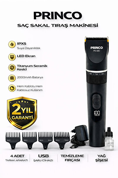 Princo ISLAK KURU ŞAÇ SAKAL TIRAŞ MAKİNASI PR-680 3s Çocuk Kilitli