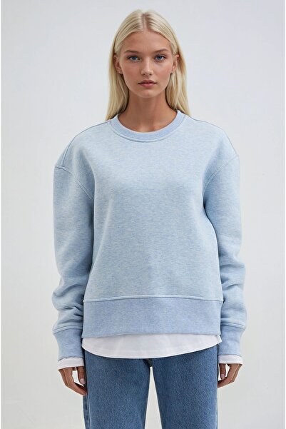 Lijuri Синя пола и тениска с ръкави Детайлна велосипедна блуза с качулка 3492